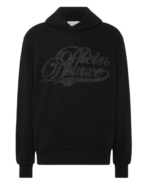 Philipp Plein Black Crystal-Embellished Hoodie for men