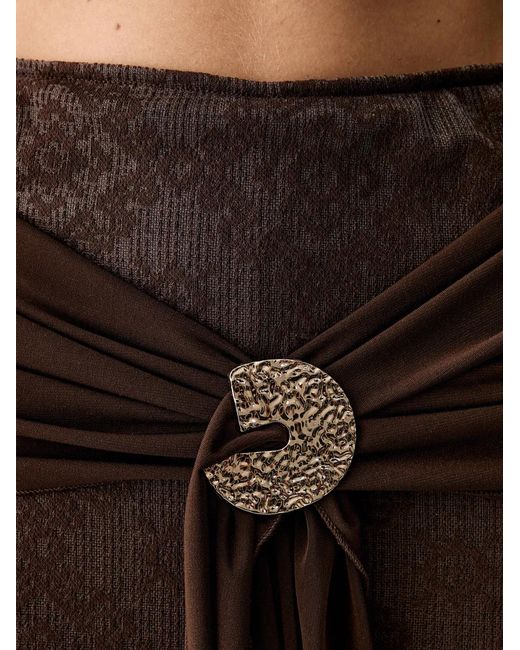 Haveone Brown Patterned Buckled Maxi Skirt