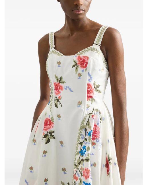 Erdem White Faille Floral Bustier Dress