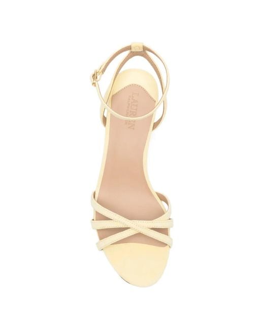 Ralph Lauren Metallic "Kendyl" Kitten Midi Heel Sandals