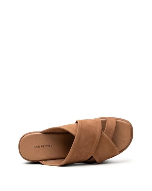 Free People Brown Wanderbay Crossover-Strap Platform Sandals