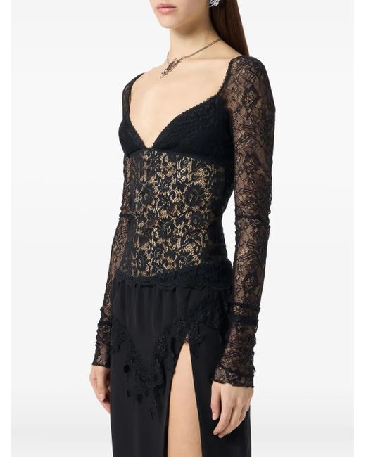 Blumarine Black Lace-Bodice Top