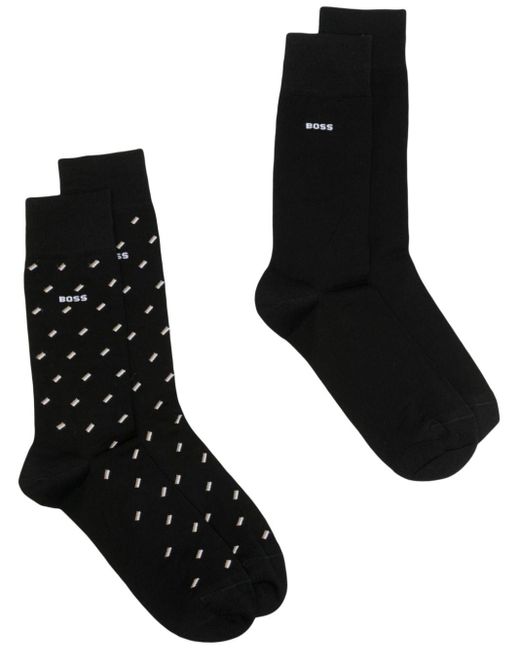 Boss Black Logo-intarsia Stretch-cotton Socks (pack Of Two) for men