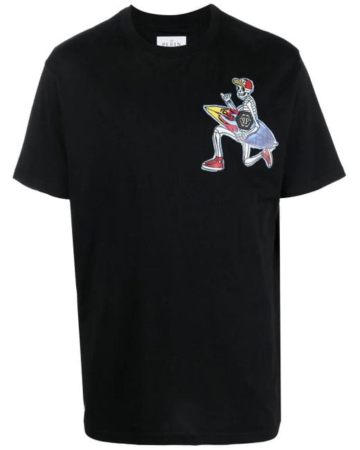 Philipp Plein Black Hawaii Graphic-Print Cotton T-Shirt for men