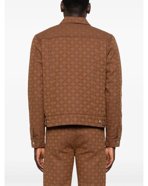 Sandro Brown Monogram-Pattern Denim Jacket for men