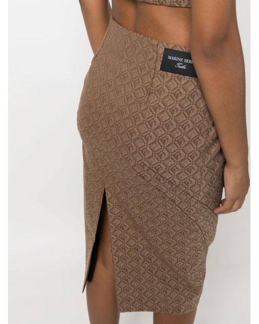 MARINE SERRE Brown Regenerated Moon Diamant Jacquard Midi Skirt
