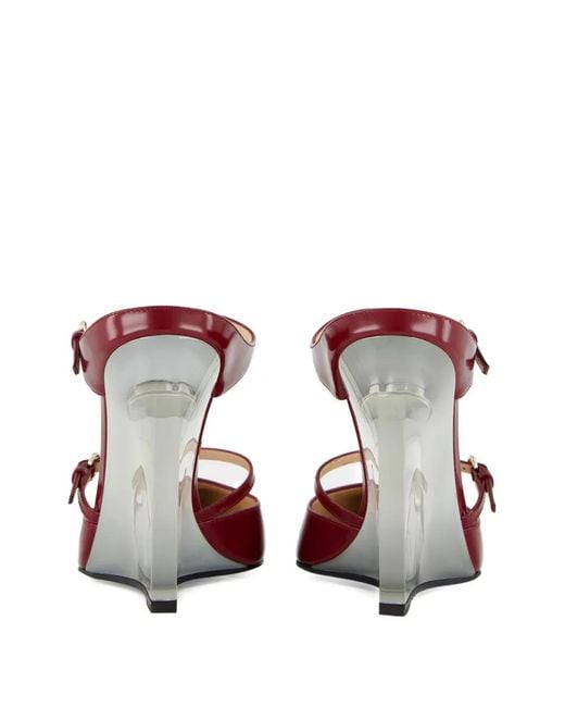 Gucci Red Buckle-Detail Wedge Mules