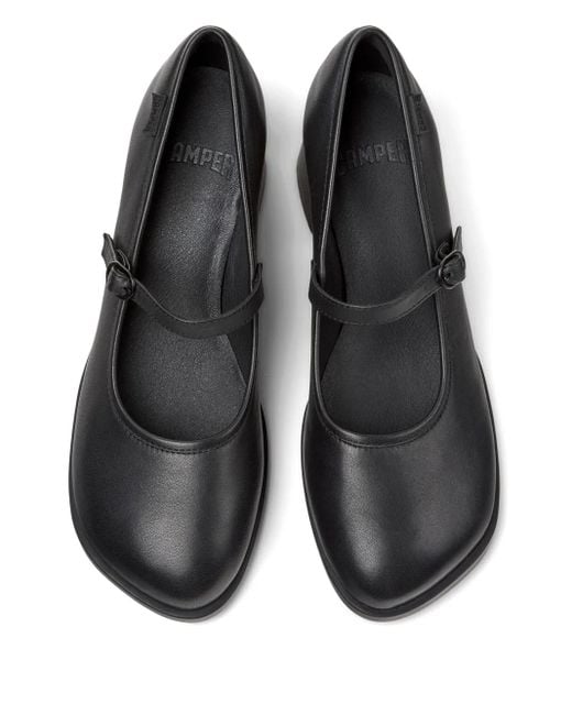Camper Black Leather Block-Heel Mary Jane Shoes