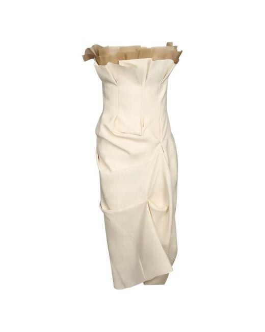 Khaite Natural Tulle-Trimmed Draped Midi Dress