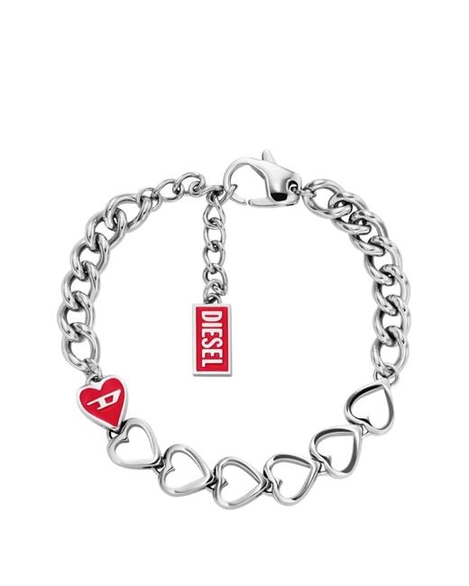 DIESEL White Heart-Charm Chain Bracelet