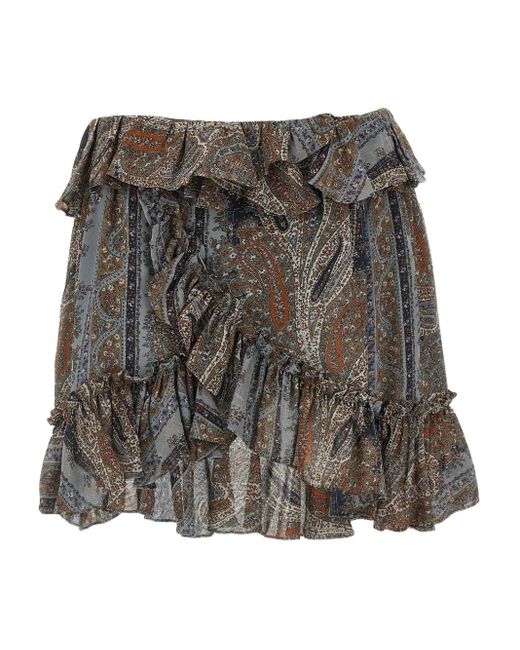 Saint Laurent Gray Paisley-Print Ruffled Mini Skirt