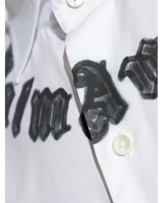 Palm Angels White Cotton Shirt With Logo Print And Pocket for men