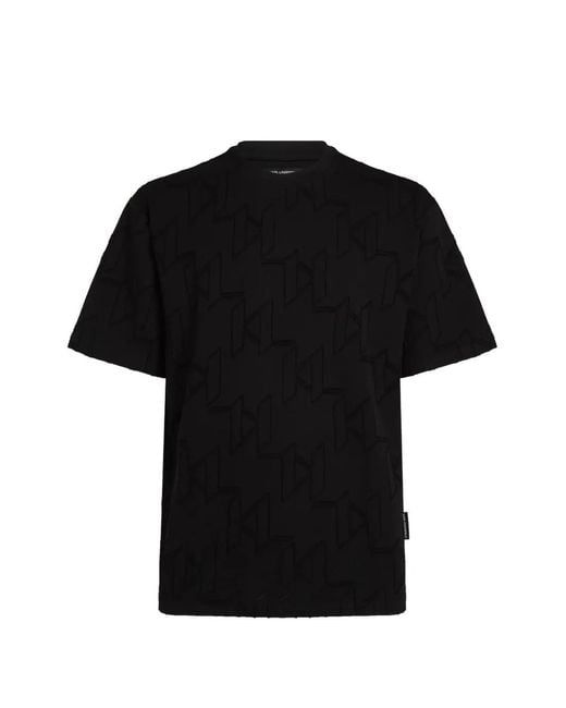Karl Lagerfeld Black All-Over Monogram T-Shirt for men