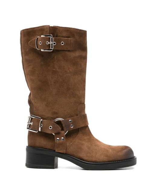 GISÉL MOIRÉ Brown Chester Biker Boots
