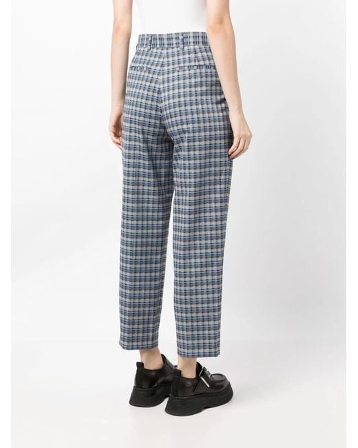 Paul Smith Blue Check-Pattern Cropped Trousers