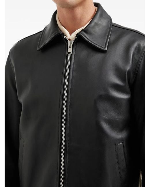 sunflower Black Leather Zip-Up Jacket for men