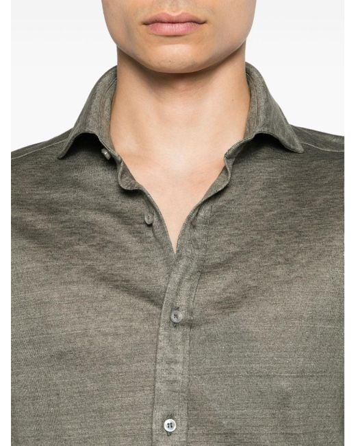 Paul & Shark Gray Spread-collar Linen Shirt for men