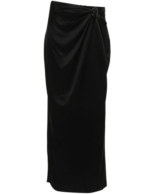 Nanushka Black Satin Knotted Midi Skirt