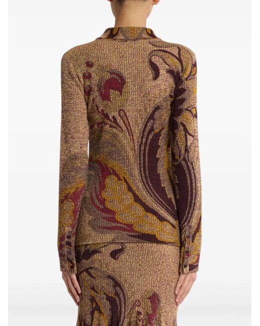 Etro Brown Gerippter Cardigan Mit Blumen-Print