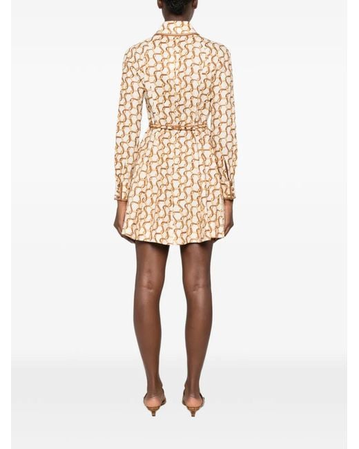 Zimmermann White Belted Chain-Print Mini Dress