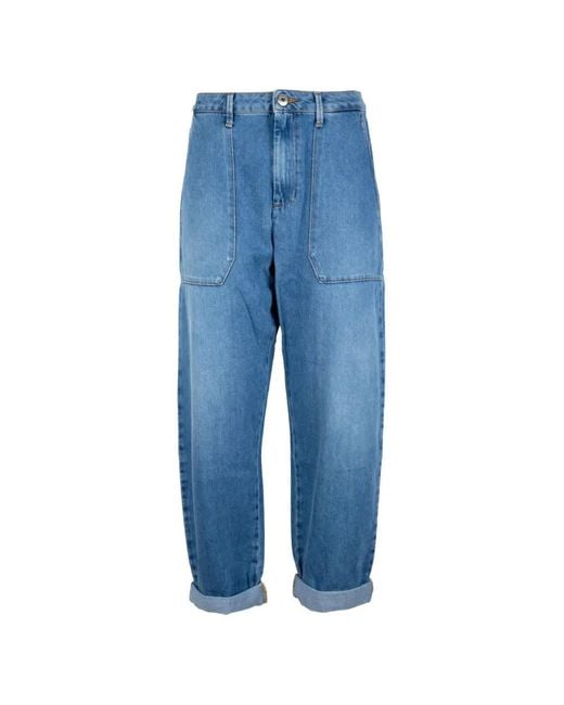 CIGALA'S Blue Baggy Fatigue Patch-Pocket Turned-Up Jeans