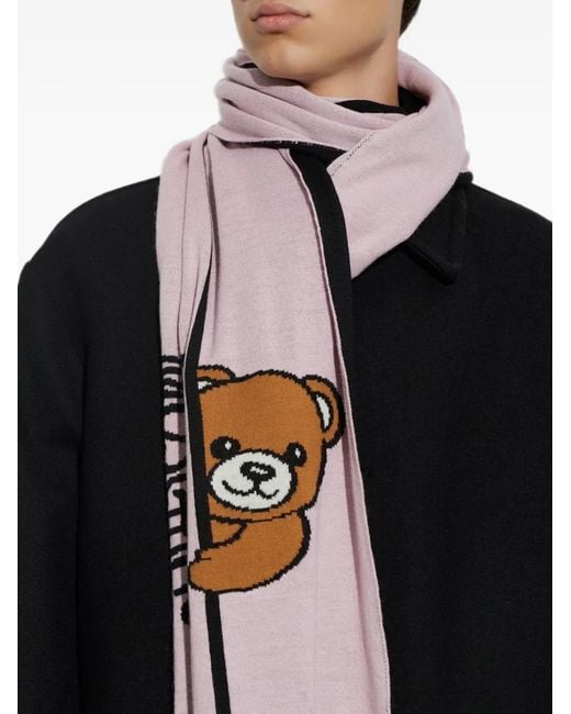 Moschino Pink Teddy Bear Motif Scarf