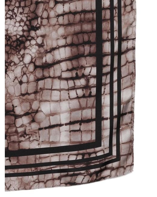 Elisabetta Franchi Metallic Silk Twill Foulard Scarf With Alligator Print