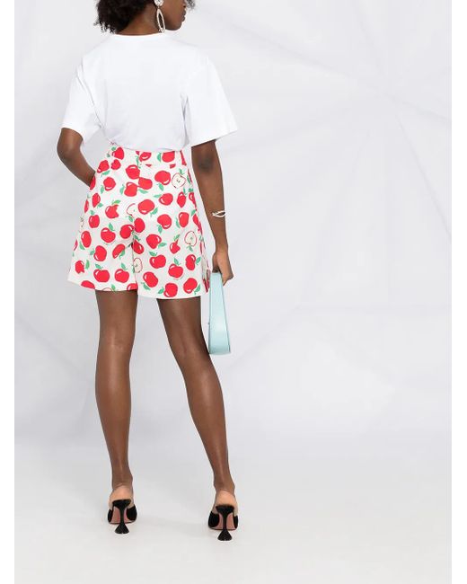 Boutique Moschino White Apple Print Pleated Shorts