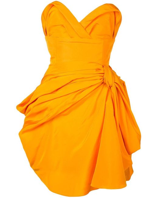 Vestido de palabra de honor drapeado Carolina Herrera de color Orange