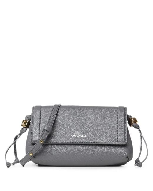 Coccinelle Gray Mini Thess Pebbled Leather Shoulder Bag