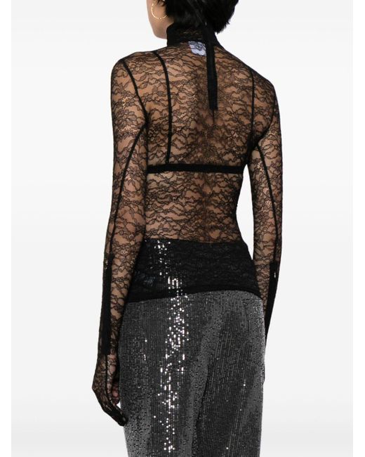 Vetements Gray Floral-lace Glove-sleeve Top