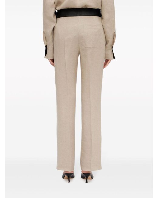 Ferragamo Natural Contrast-belt Tailored Linen Trousers