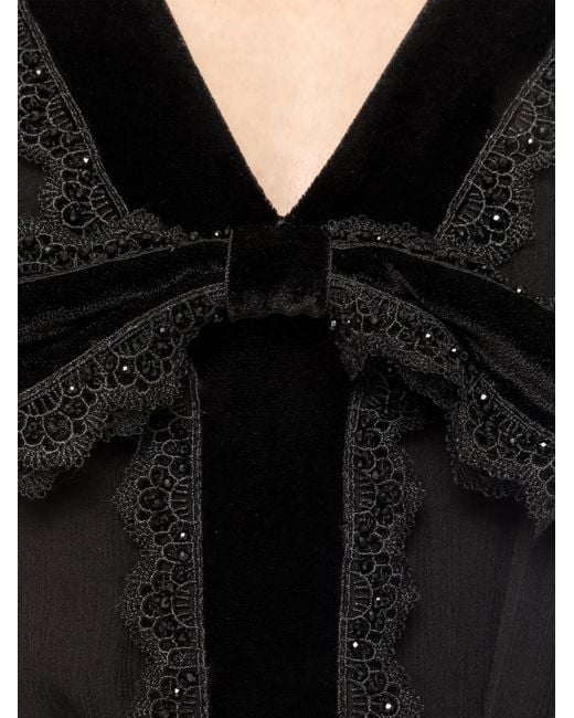 Nissa Black Velvet Bow Midi Dress