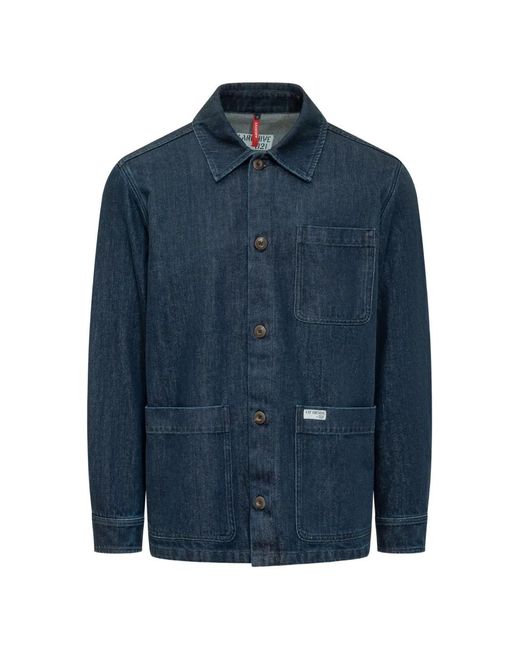 Fay Blue Logo-Patch Overshirt for men