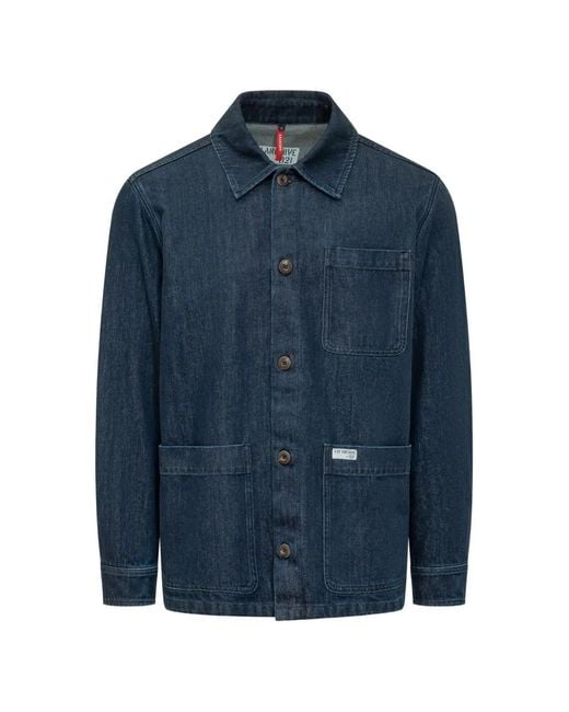 Fay Blue Logo-Patch Overshirt for men