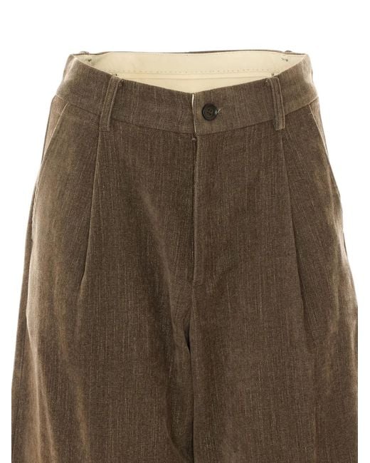 ELEH Natural Pleated Wide-Leg Trousers