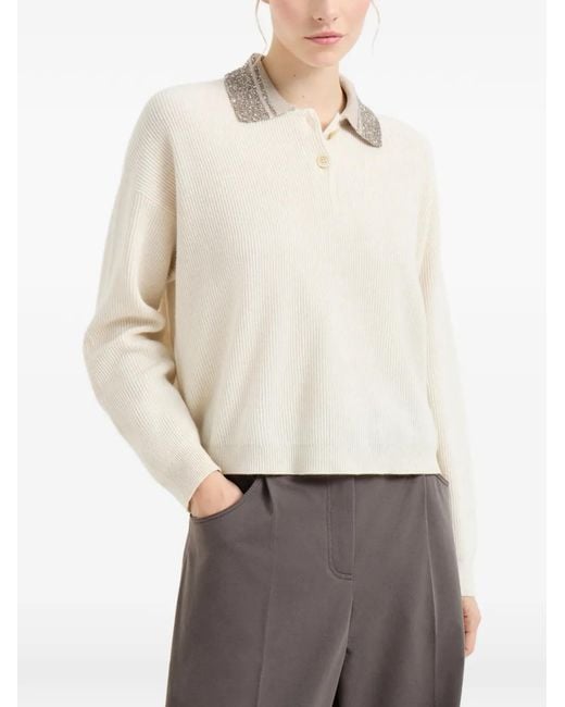 Brunello Cucinelli White Sequin-Collar Sweater