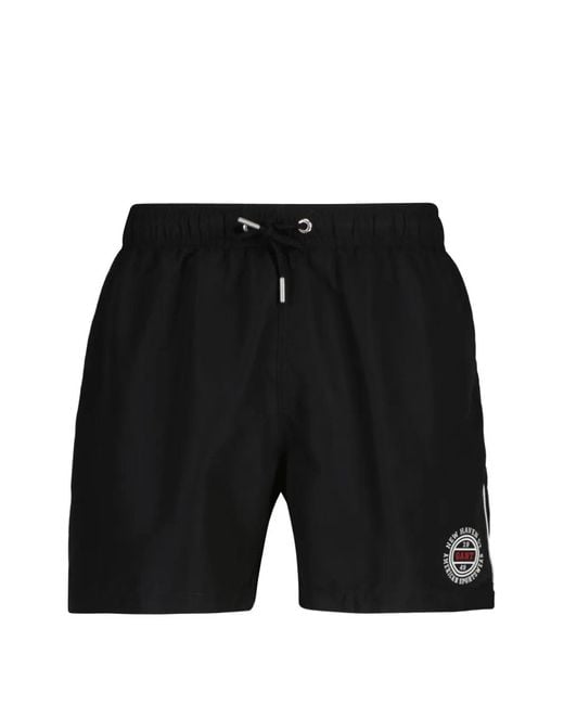 Gant Black Logo-Print Swim Shorts for men