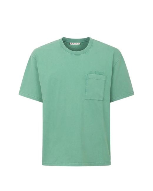 Marni Green Chest-Pocket Cotton T-Shirt for men