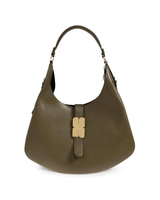 Ganni Green Butterfly-Plaque Shoulder Bag