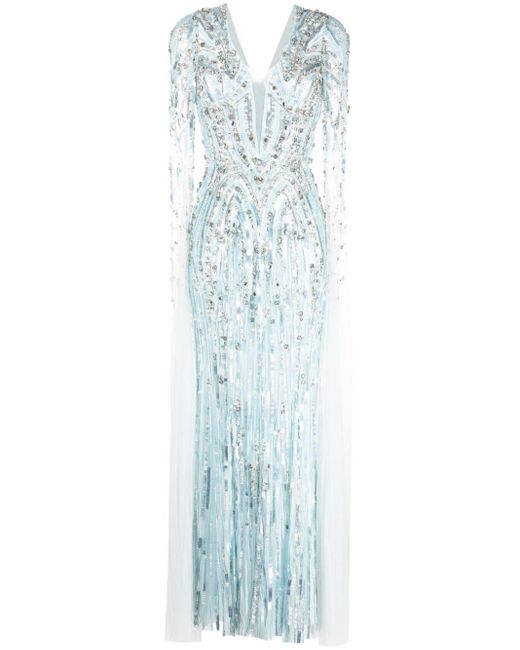 Jenny Packham Blue Planelto Sequin-embellished Maxi Dress