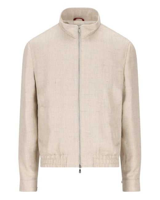 Brunello Cucinelli Natural Zip-Up High-Neck Jacket for men