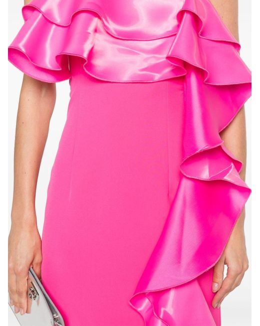 Nissa Pink Ruffled Strapless Gown