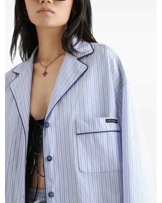 Dolce & Gabbana Blue Striped Chest-Pocket Shirt
