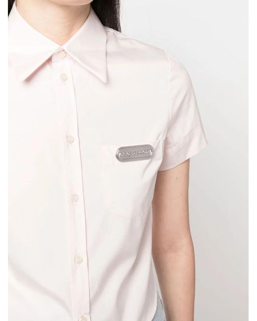 DSquared² Pink Cropped Logo-Patch Shirt
