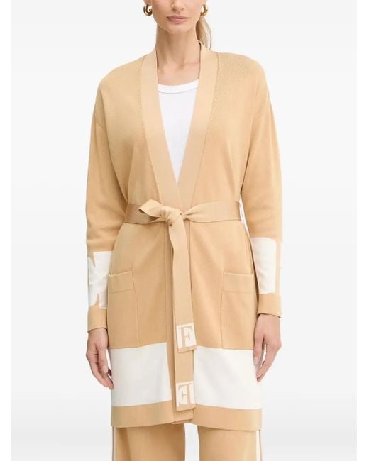 Elisabetta Franchi White Tie-Waist Pocket Knitted Coat