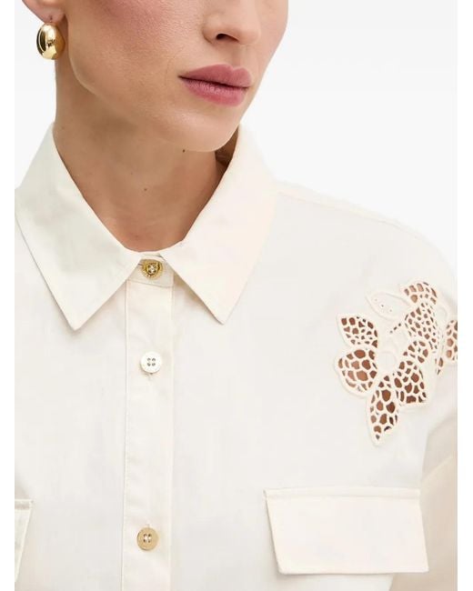 Marciano White Floral-Appliqué Pocket Shirt