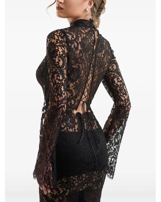 IMROSKA Black Lace-Panelled Pencil Midi Skirt