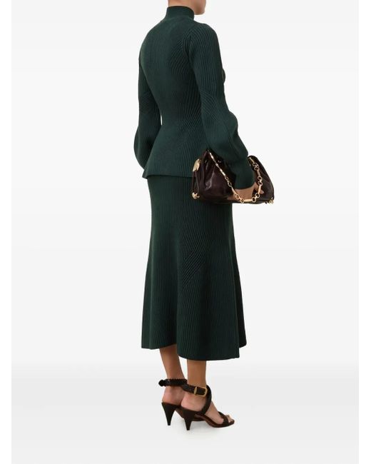 Zimmermann Green Hypnotic Ribbed Midi Skirt