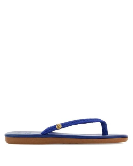 Ancient Greek Sandals Blue Leather Flip Flops